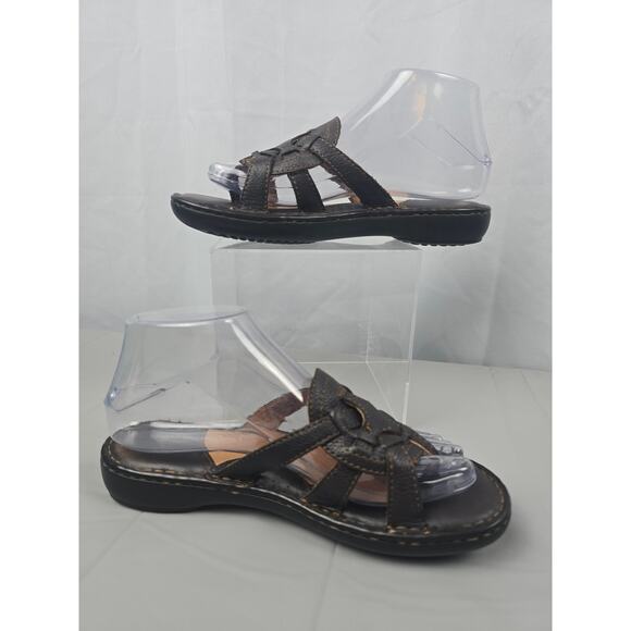 Born Women's Sandal Size 7 Black Leather Thong Slide Woven Mendala Flip Flop - Picture 2 of 11